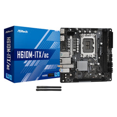 ASRock H610M-ITX/AC Motherboard, Intel Socket 1700, 12th Gen, DDR4, Mini ITX, 6 Phase Dr.MOS Power Design, 1 Ultra M.2 (PCIe Gen3 x4 & SATA3), 4 USB 3.2 Gen1 (2 Front, 2 Rear), 4 USB 2.0 (2 Front, 2 Rear), Intel 802.11ac WiFi, Bluetooth, HDMI, DisplayPort