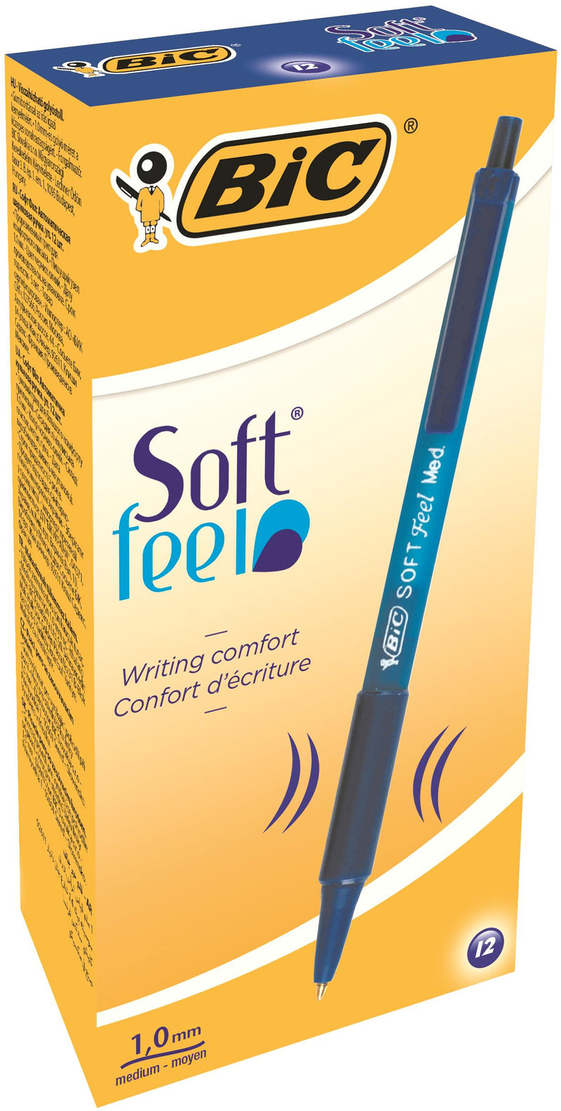 Bic SoftFeel Clic Retractable Ballpoint Pen 1mm Tip 0.32mm Line Blue (Pack 12)