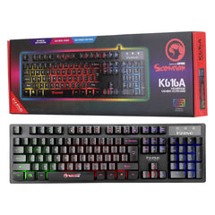 Marvo Scorpion K616A Gaming Keyboard, 3 Colour LED Backlit, USB 2.0, Frameless and Compact Design with Multi-Media and Anti-ghosting Keys, UK Layout