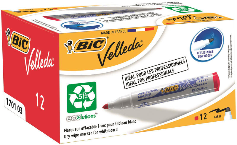 Bic Velleda 1701 Whiteboard Marker Bullet Tip 1.5mm Line Red (Pack 12)