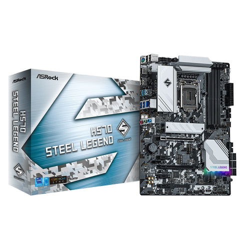 ASRock H570 STEEL LEGEND Motherboard, Intel Socket 1200, 11th/10th Gen, 1x  PCIe 4.0, 1x PCIe 3.0 x16, 3x PCIe 3.0 x1, ATX, USB 3.2 Type-C, RGB, DDR4, 