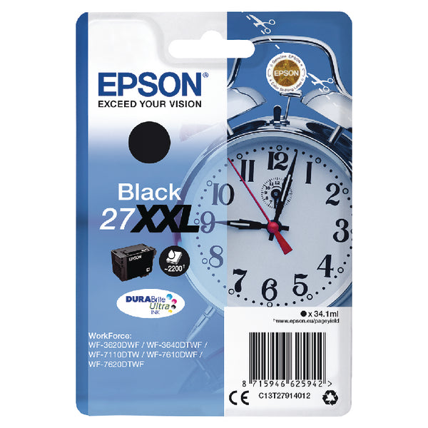 Epson 27XXL Alarm Clock Black Extra High Yield Ink Cartridge 34ml - C13T27914012