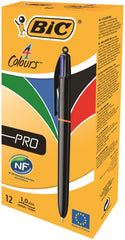 Bic 4 Colours Pro Ballpoint Pen 1mm Tip 0.32mm Line Black Barrel Black/Blue/Green/Red Ink (Pack 12)