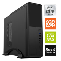 Small Form Factor - Intel i3 10105 Quad Core 8 Thread 3.70GHz (4.40GHz Boost), 8GB RAM, 1TB M.2, No Optical, Small Foot Print for Home or Office Use - Pre-Built PC