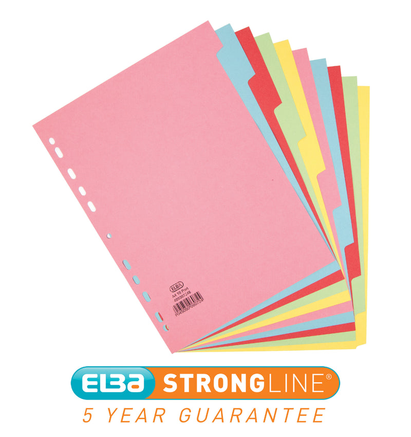 Elba Divider 10 Part A4 160gsm Card Assorted Colours (Pack 10)