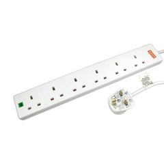 TARGET RB-02M06SPD UK Power Extension, 2m, 6 UK Ports, White, 13 Amp Fuse, Surge Protection, Status LED