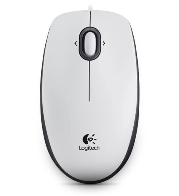 Logitech B100 Ambidextrous Wired USB A Optical 800 DPI White Mouse for Business