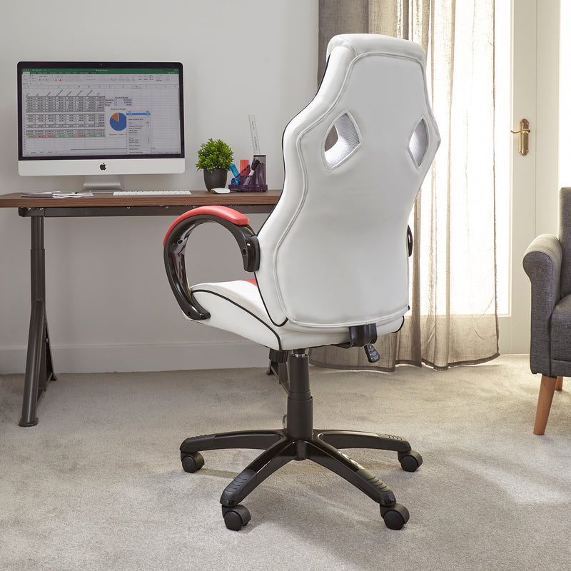 X Rocker | Maverick Height Adjustable Office Gaming Chair with Natural Lumbar support - White/Red