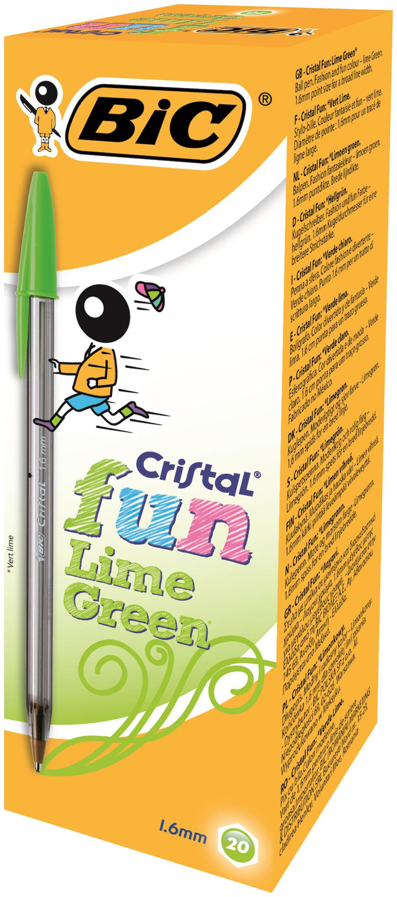 Bic Cristal Fun Ballpoint Pen 1.6mm Tip 0.42mm Line Lime Green (Pack 20)