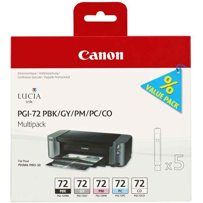 Canon PGI72 Grey Photo Black Cyan Magenta Chroma Optimizer Standard Capacity Ink Cartridge 5 x 14ml Multipack - 6403B007