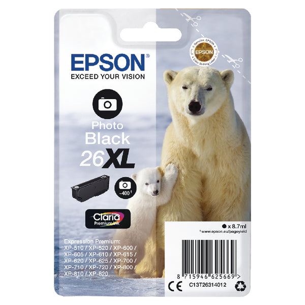 Epson 26XL Polar Bear Photo Black High Yield Ink Cartridge 9ml - C13T26314012