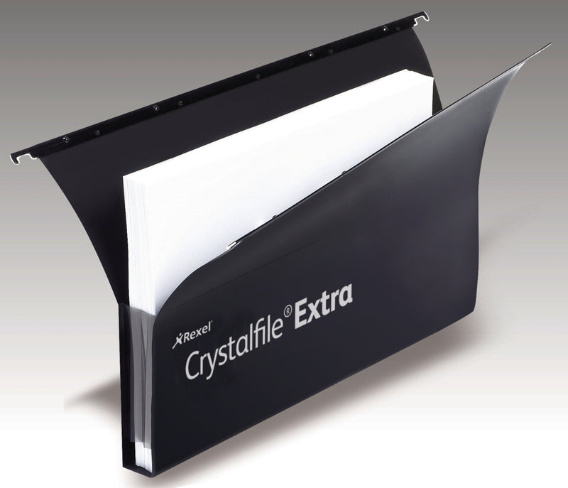 Rexel Crystalfile Extra Secura Foolscap Lateral Suspension File Polypropylene 30mm Black (Pack 20) 3000087 DD