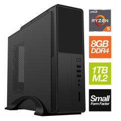 Small Form Factor - AMD 6 Core 12 Thread 3.70GHz (4.20GHz Boost), 8GB RAM, 1TB NVMe M.2, No Optical, Small Foot Print for Home or Office Use - Pre-Built PC