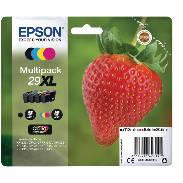 Epson 29XL Strawberry Black CMY High Yield Colour Ink Cartridge 11ml 3 x 6ml Multi - C13T29964012