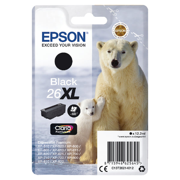 Epson 26XL Polar Bear Black High Yield Ink Cartridge 12ml - C13T26214012