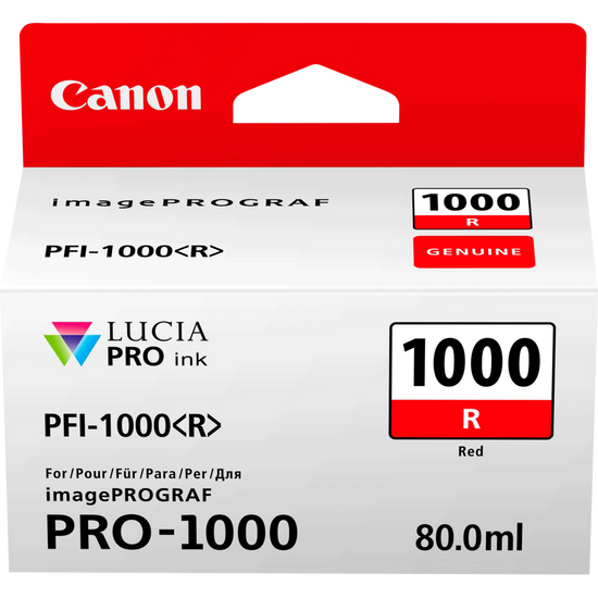 Canon PFI1000R Red Standard Capacity Ink Cartridge 80ml - 0554C001