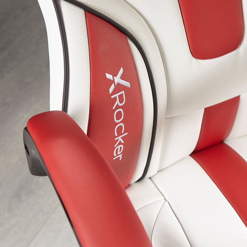 X Rocker | Maverick Height Adjustable Office Gaming Chair with Natural Lumbar support - White/Red